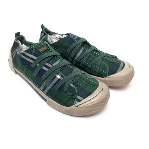 Rocket Dog Green & Black Plaid Canvas Slip On Sneaker Tennis Shoes Women Size 9M
